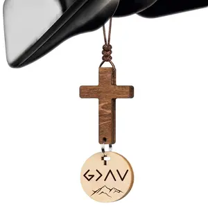 Bible Verse Car Rearview Hanging Cross Ornament - Scan Phone for Daily Verse, God Is Greater Than The Highs And Lows Rear View Mirror Car Decor Christian Gifts for Women