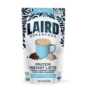 Laird Superfood Protein Instant Latte, 10g Plant Based Protein, Dairy Free, Sweet & Creamy, 8oz