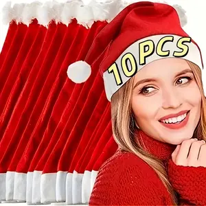 10 Pcs Santa Claus Christmas Hats, Adult Holiday Party Decorations, Party Favor, PP Material, No Feathers, Perfect for Home & Kitchen Parties
