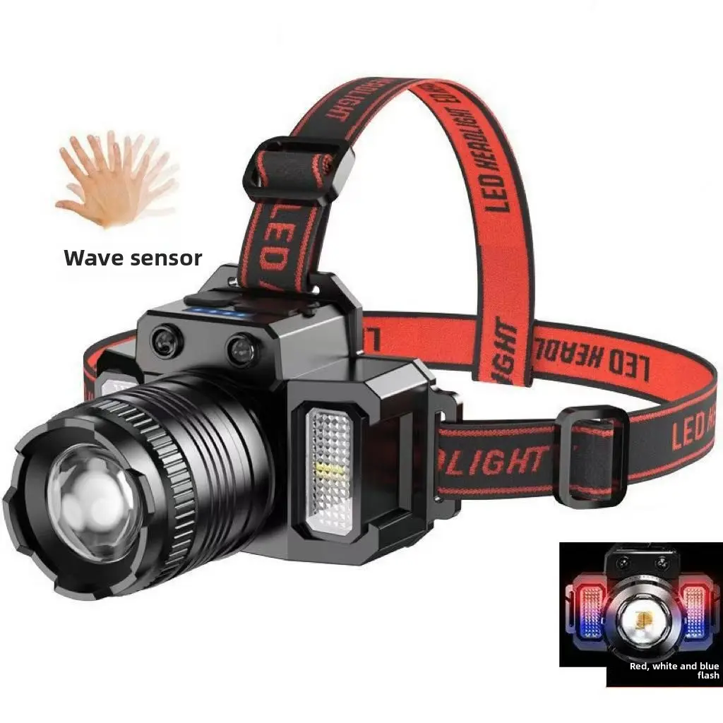 120000LM Super Bright LED Headlamp - USB Rechargeable, Motion Sensor, Zoomable, Waterproof Head Flashlight with 5 Light Modes for Camping, Running, Home Emergency
