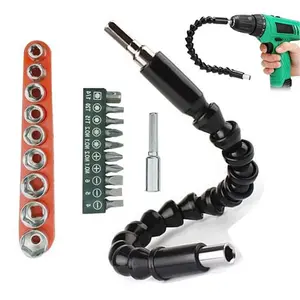 21Pcs Flexible Screwdriver Drill Bit Extension Set 11.8 Inch Shaft Tip for Computer Chassis Electrical Cabinets Furniture etc with 10 Bits 9 Sockets 1 Holder