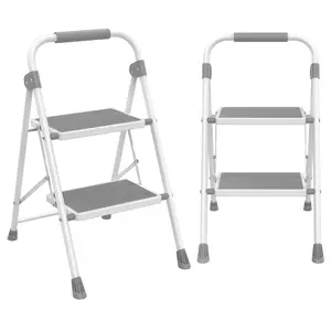 2 Step Ladder, Foldable Step Stool with 800 lb Capacity, Anti-Slip Treads & Soft Grip Handles, Heavy Duty Steel Ladder for Home Kitchen Garage