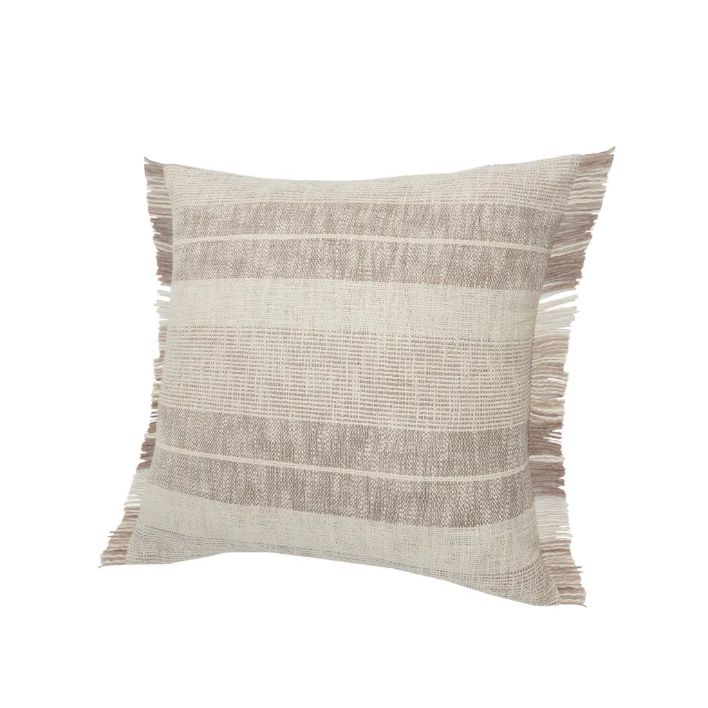 HomeRoots 588378 20 in. Cream Striped Throw Pillows - Set of 2, Soft Padded Square Seat Cushions, Removable Cushions, Bedroom Decorative Accessories, Soft Padded Cushion