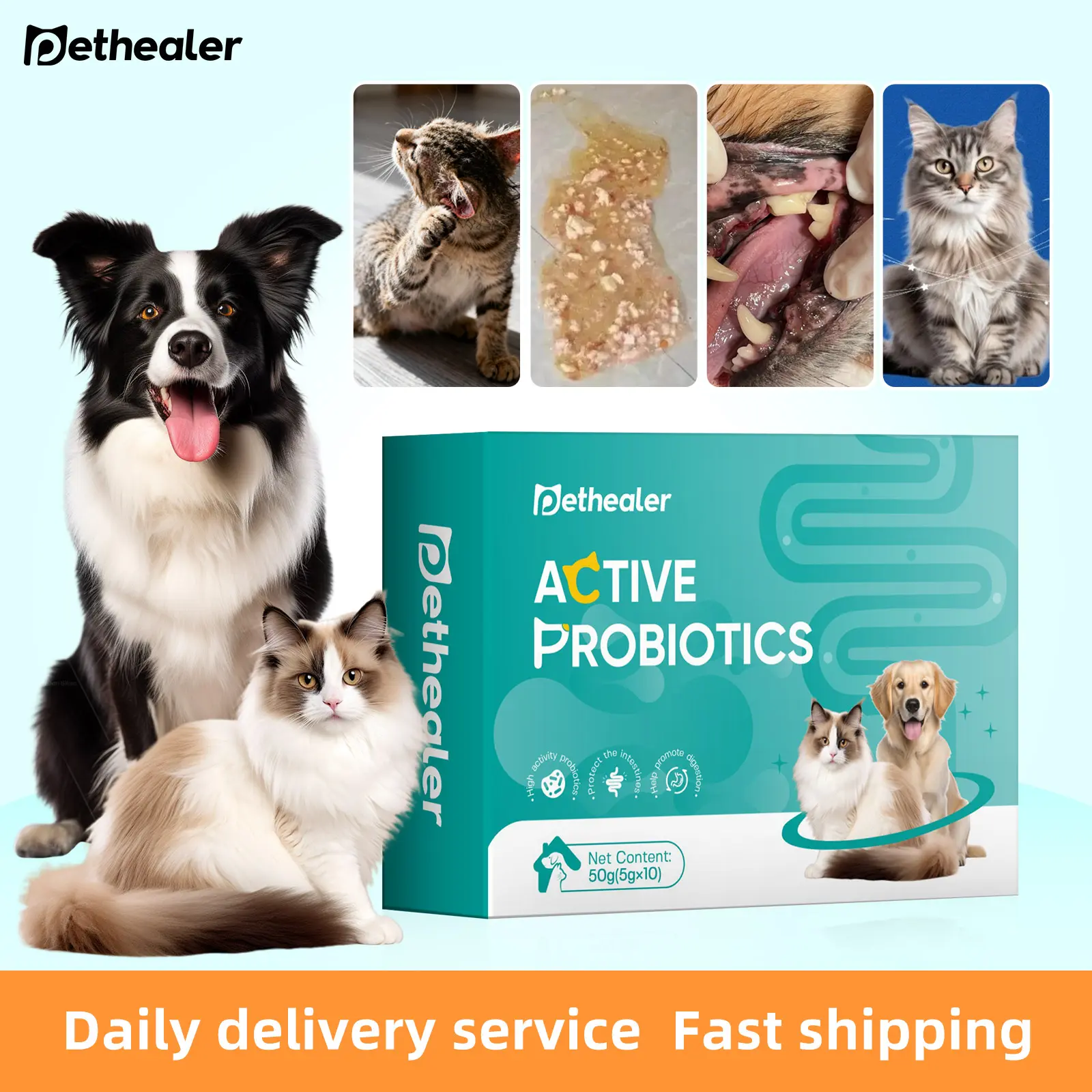 Pethealer Probiotics for Dogs and Cats Powder - Supports Digestive Health, Gut Balance & Immune System with Digestive Enzymes & Prebiotics