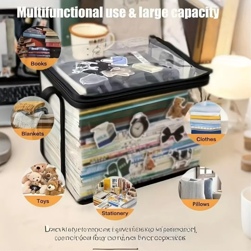Large Capacity Clear Storage Organizer with Handles - Household Organiser - Durable and versatile tote bag for clothes, books, toys and more - Great for dorm and home organization, clothing storage Stackable Home Organizer