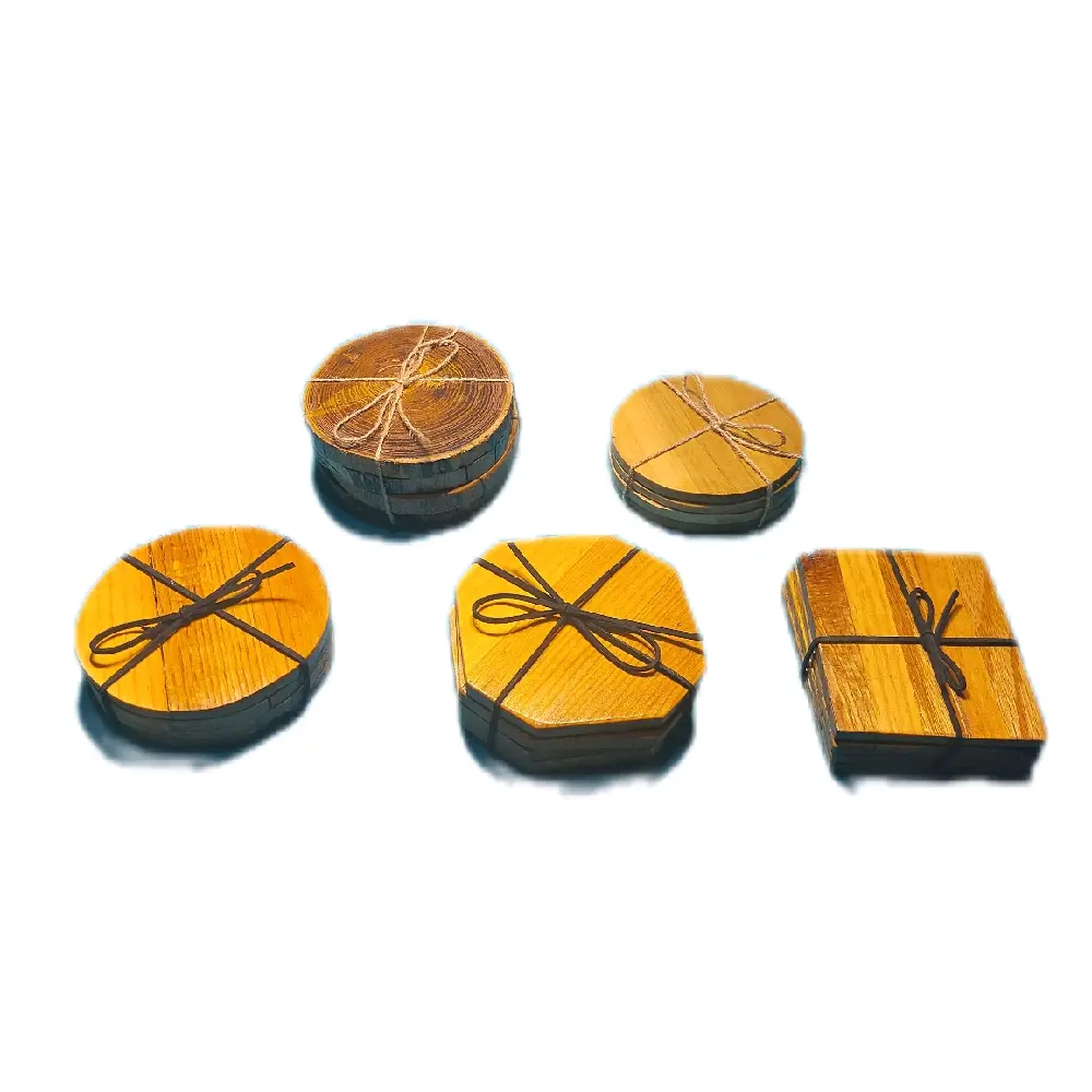 Natural Hardwood Coaster Set - Eco-Friendly Round Coasters for Tabletop Protection & Kitchen Essentials