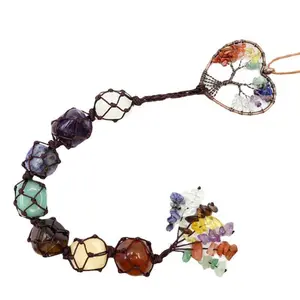 7-Color Crystal Stone Handwoven Hanging Piece of Natural Stone Life Tree, Dreamcatcher, Car and Home Decoration