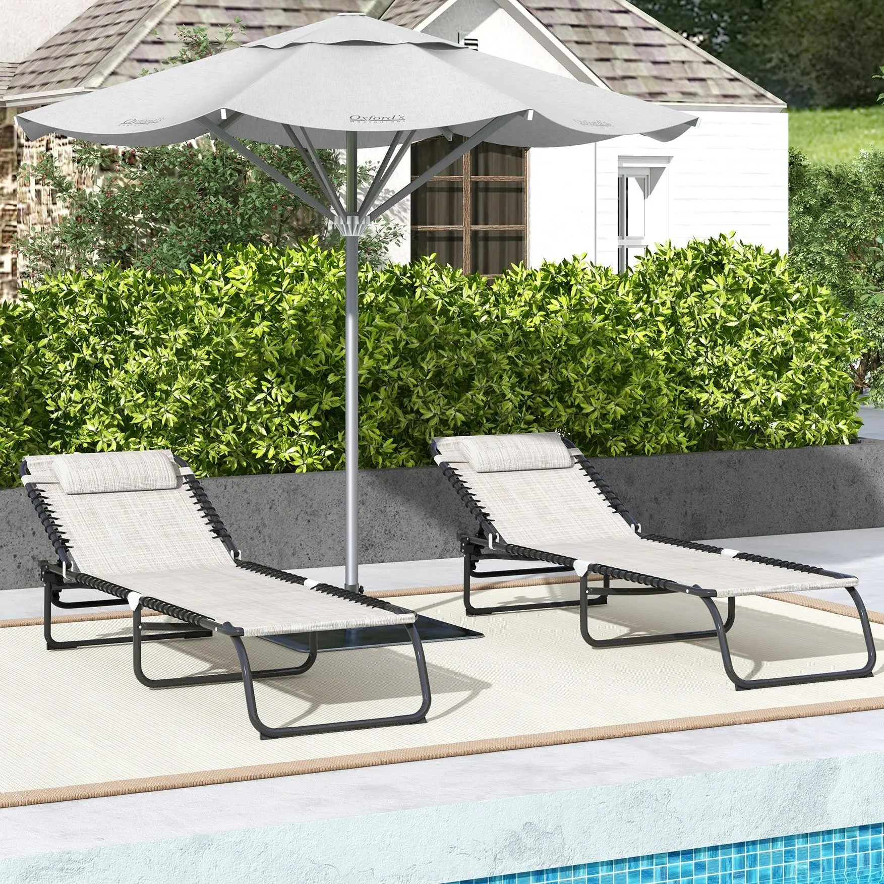 #Summervibes Outsunny Folding Chaise Lounge Chair Set of 2, Patio Sun Tanning Chair, Outdoor Chaise Lounger with Reclining Back, Breathable Mesh Seat for Beach, Poolside