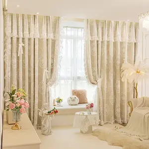 1pc French Rococo 2-in-1 Sheer & Blackout Window Curtain - Soft Embroidered Sheer + Ruffle + Blackout Liner, Grommet Top Fits Multi-Rods, Matches French Decor, Creates Elegant Palace Vibe