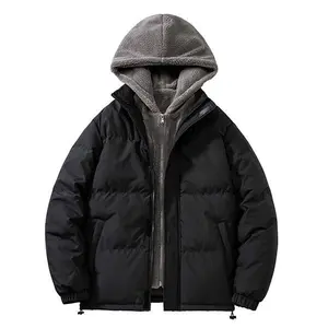 Men's Fashion Black Puffer Jacket - Removable Fleece Hood, Quilted Design, A Winter Must-Have for Warmth & Style