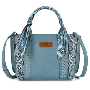 Wrangler Western Bluebelle Crossbody Purse for Women with Paisley Embroidery and Scarf Straps with Adjustable Strap