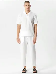 KZZ Two-Piece Set Men's Textured Drop Shoulder Shirt & Drawstring Waist Pants Set, Summer Clothes Plain Shawl Collar Top & Trousers for Daily Outdoor Wear,Casual Summer Outfits Clothes Set christmas gifts for him