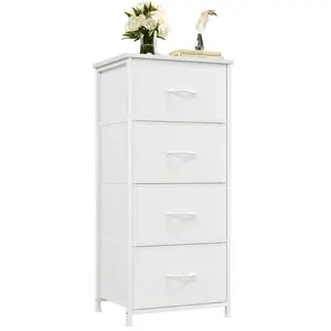 【Somdot】Cupboards Cabinets Dresser for Bedroom, Storage Drawers, Fabric Storage Tower with 4 Drawers, Organizer Unit, with Wooden Top for Closet, Living Room