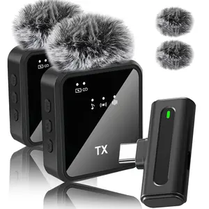 Wireless Lavalier Microphone, USB Rechargeable Wireless Microphone, Noise Cancelling Lapel Microphone for Video Recording, Compatible with iPhone & Android, Audio, Live Podcast Equipment