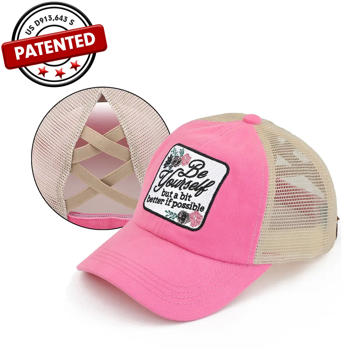 C.C Criss-Cross Be Yourself Patch Ponytail Cap for Women graphic hat