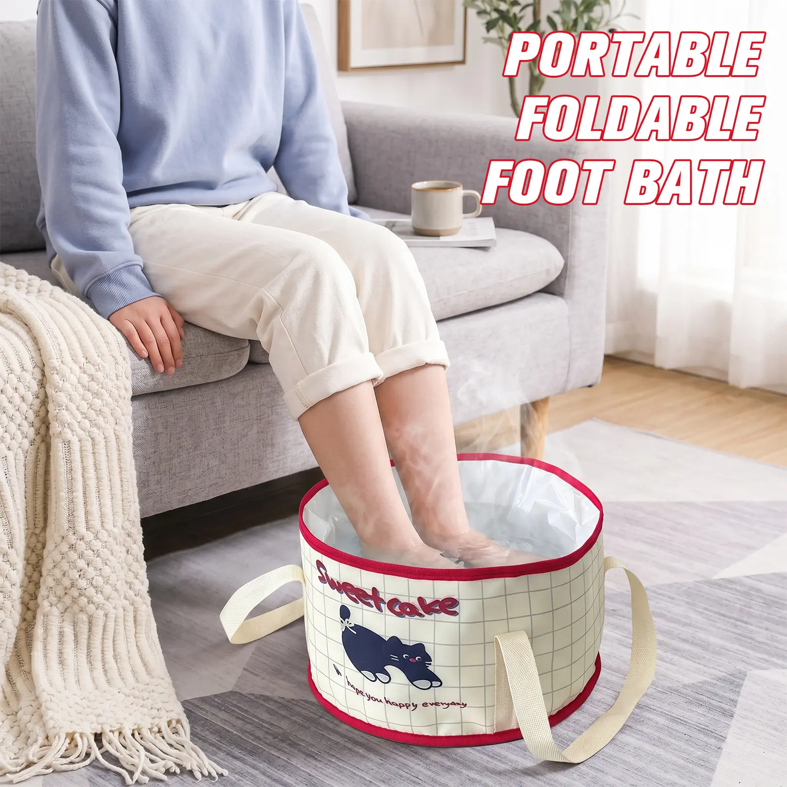 Tanlook Compact Foldable Foot Soak Bag, Portable Collapsible Bath Bucket for Travel and Home Spa Use