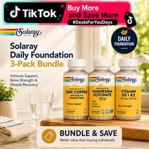 Solaray Daily Foundation 3-Pack Bundle — Magnesium Glycinate + Vitamin D3/K2 + Zinc Copper