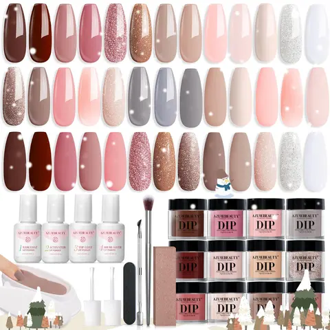 AZUREBEAUTY 20-Color Cosmetic Dip Manicure Kit with Nail Polish, Glossy Top Coat - No UV Lamp, Quick Dry, Long Lasting - Beginner-Friendly DIY Home Gift Set, Springtok Collection #TikTokShopfalldealsforyou (Almond/Ballerina Nails Compatible)