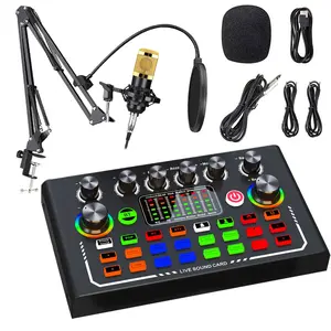 All-In-One Podcast Equipment Bundle, Professional Audio Interface with RGB Buttons, Ideal for Recording & Streaming, PC, Smartphone Use, Podcast Equipment Kit