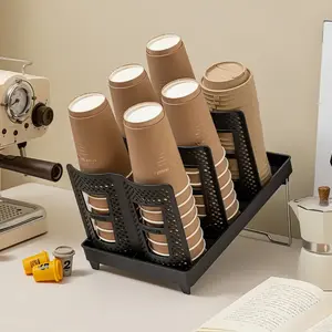 Double Row Disposable Cup Holder, Multi-Compartment Foldable Design, Large Capacity Coffee Corner Organizer, Suitable for Paper Cups & Wine Glasses, Dispenser Bin