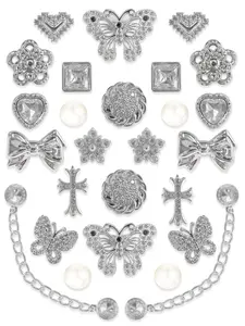 26 Pcs Silver Color Rhinestone Resin Shoe Buckles, Butterfly Heart Pearl DIY Shoe Accessories, Shoe Decoration, Hole-In-Heel Decorative Clips, Bling Shoe Charms, Sparkling Shoe Charms, Shoe Embellishment Set