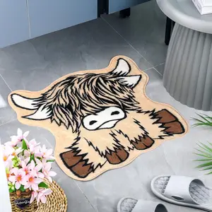 1 piece Highland cow carpet, Highland cow pattern plush bathroom mat, soft fluffy carpet, furry carpet gift, room home decoration bedside mat, suitable for living room, bedroom, kitchen, cloakroom, Animal Print Rug, Home Decorative Rug