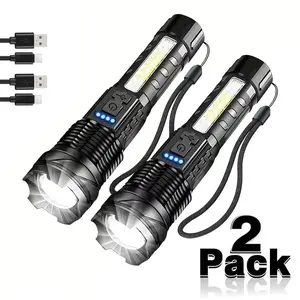 2-Pack Zoomable LED Tactical Lights, 7 Modes COB Side Light, IPX6 Waterproof, USB-C Fast Charging for Camping, Emergency Blackout super bright flashlight adjustable focus