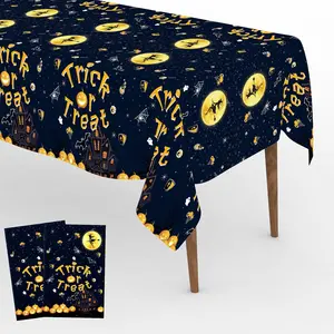 Halloween Tablecloth, 2 PCS 54" X 108" Halloween Tablecloth Plastic for Halloween Decorations, Rectangle Halloween Table Cloth Disposable Trick or Treat Pumpkin Witches Table Cover for Halloween Party