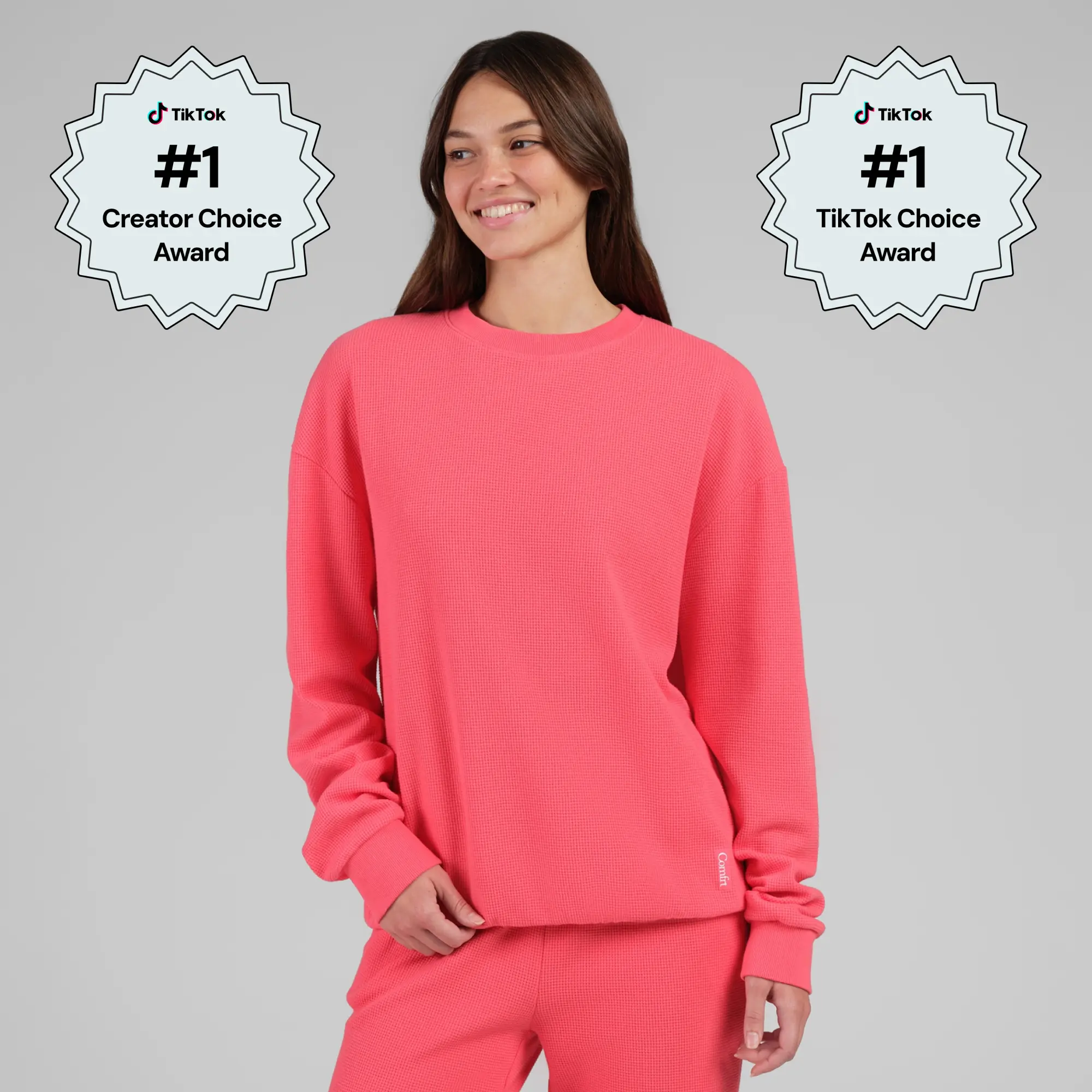 Comfrt | Waffle Lounge Long Sleeve | Crewneck Lightweight Cotton Blend Textured Lounge Top