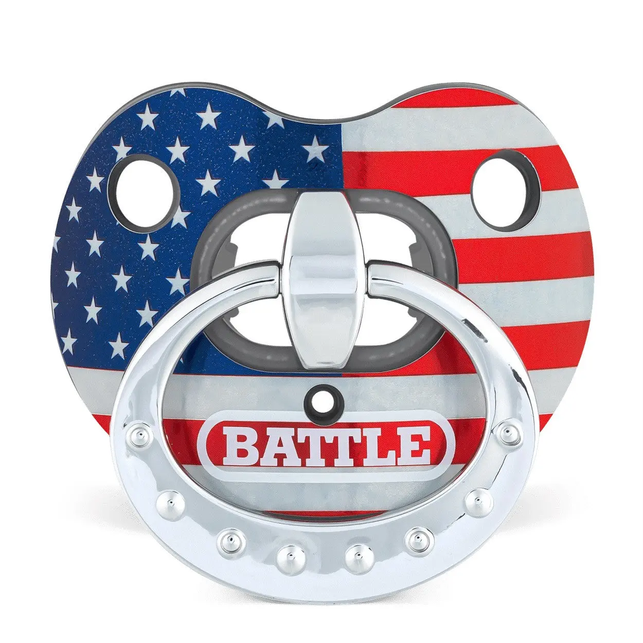 Battle "Binky" Chrome Oxygen American Flag Football Mouthguard - Maximum Protection, Breathable, Reflective, Braces-Compatible, No Boiling Required, One Size Fits Most, Mouthguard for Braces