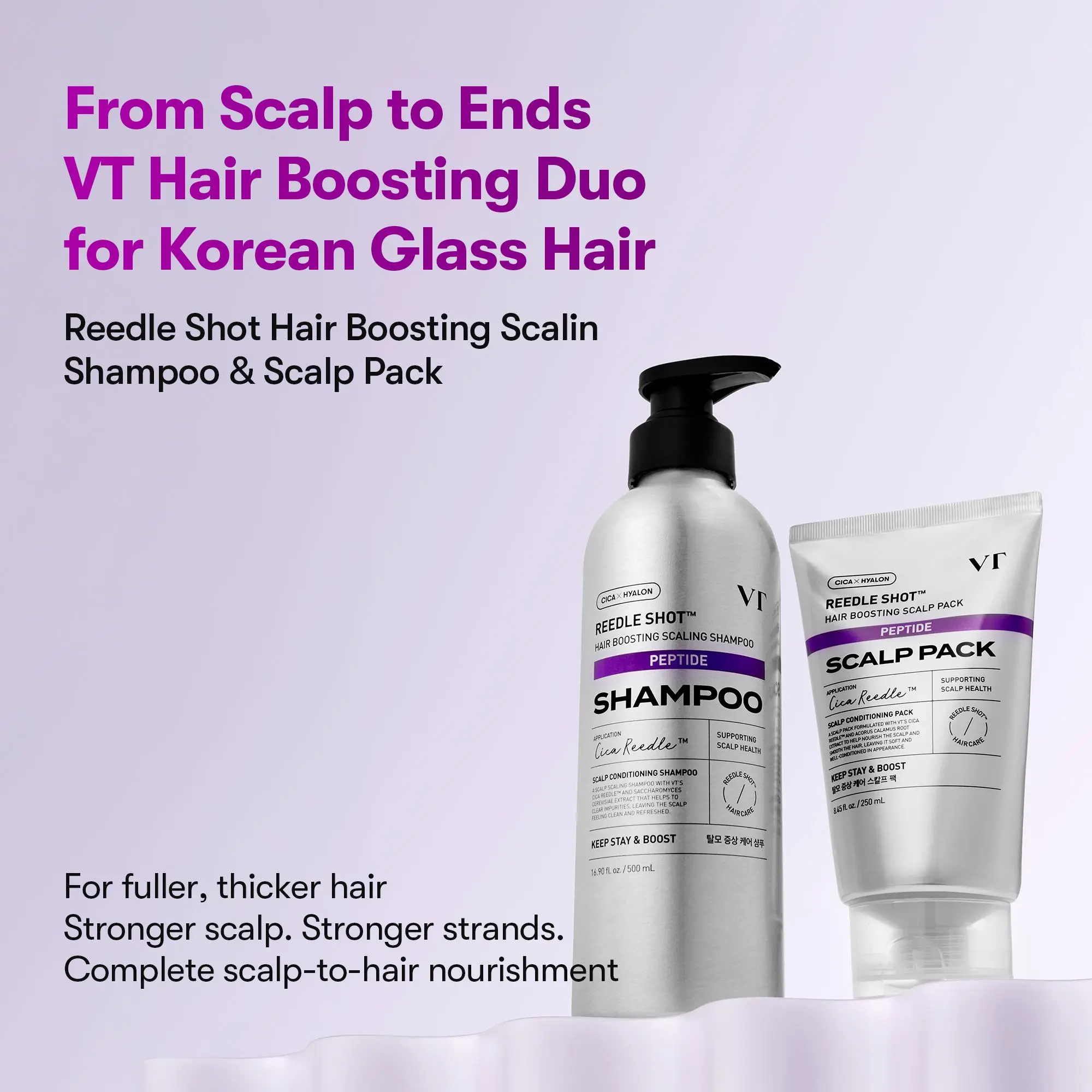 [VT COSMETICS] Hair Boosting Shampoo & Scalp Pack Duo with Peptide, Biotin, Reedle Shot & Liquid Microneedling | Hair Thickening, Scalp Care, Root Care, Oily Scalp & Flaky Scalp Care | Shampoo & Scalp Treatment | Korean Haircare