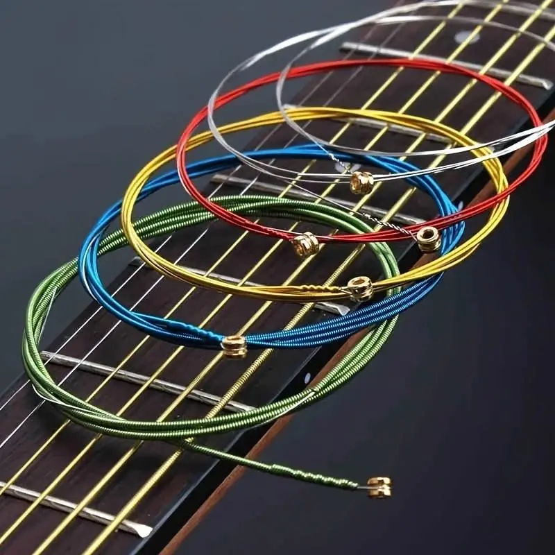 Colorful Vibrant Guitar String, 6pcs/set Professional Quality Durable Guitar Strings for Acoustic & Classical Guitar, Music Accessories with Tuning Stability for Guitar & Bass