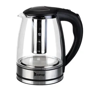 【Summervibes】ZOKOP 1800W/1.8L Electric Glass Kettle US Plug, LED Light, Auto 5 Minutes Shut-off, Boil Dry, Overheat Protection, BPA-Free, for Coffee, Tea, Soup, and More