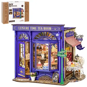 Rolife DIY Miniature House Kit, Bakery Diorama House, Tiny House Kit for Adults, Mini Dollhouse Kit with Furniture Birthday Christmas Craft Hobbies Gift for Family/Friends (Leisure Time Tea Room)