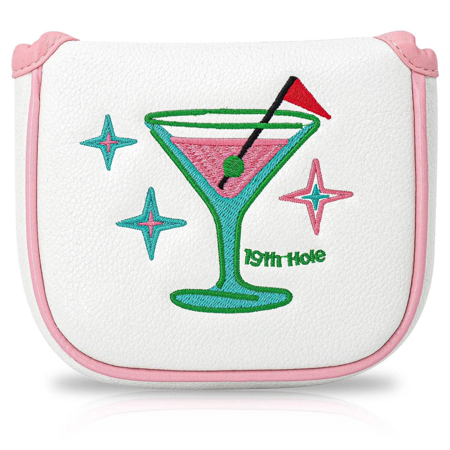 Golf Putter Headcover with Cool Embroidered Martini Glass, Stars & 19th Hole Design, Fluorescent & Trim, Golf Gift Accessory for Women, Golf Accessories