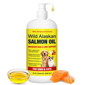 Wild Alaskan Salmon Oil for Dogs & Cats – Omega 3 Fish Oil with EPA DHA Fatty Acids for Skin & Coat Support, Itchy Relief, Immune & Joint Support, Heart & Brain Health – 32oz