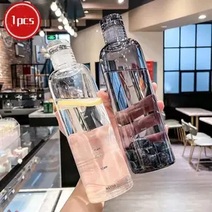 1pc Water Bottle with Straw, BPA Free Reusable Lightweight Portable 500ML, Wide Mouth Leak-Proof, Cute Straw Bottle for Men Women, Outdoor Travel