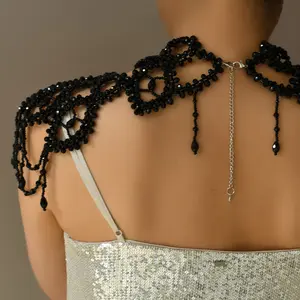 Black Handmade Beaded Shawl Suitable for Bridal Wedding Shoulder Decoration Beach Photography Props Adjustable