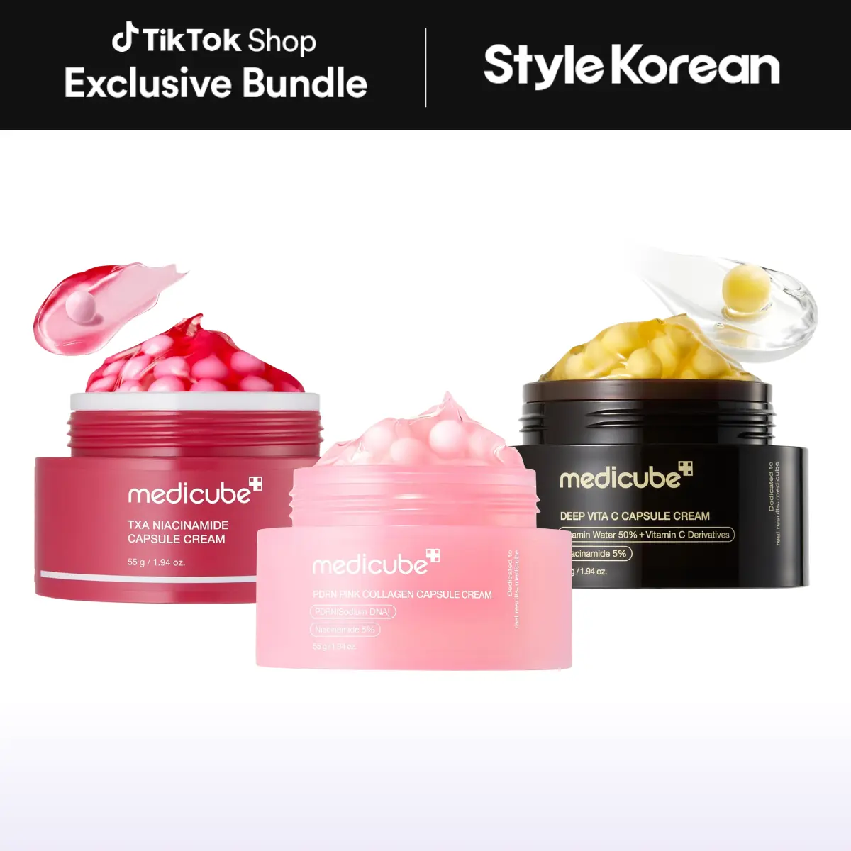 [Official Medicube Partner] Boba Cream Trio Set | For Uneven Skin Tone, Glow Hydration, Korean Skincare, K-beauty Skin Repair | PDRN Pink Collagen + TXA Niacinamide + Deep Vita C Capsule Cream