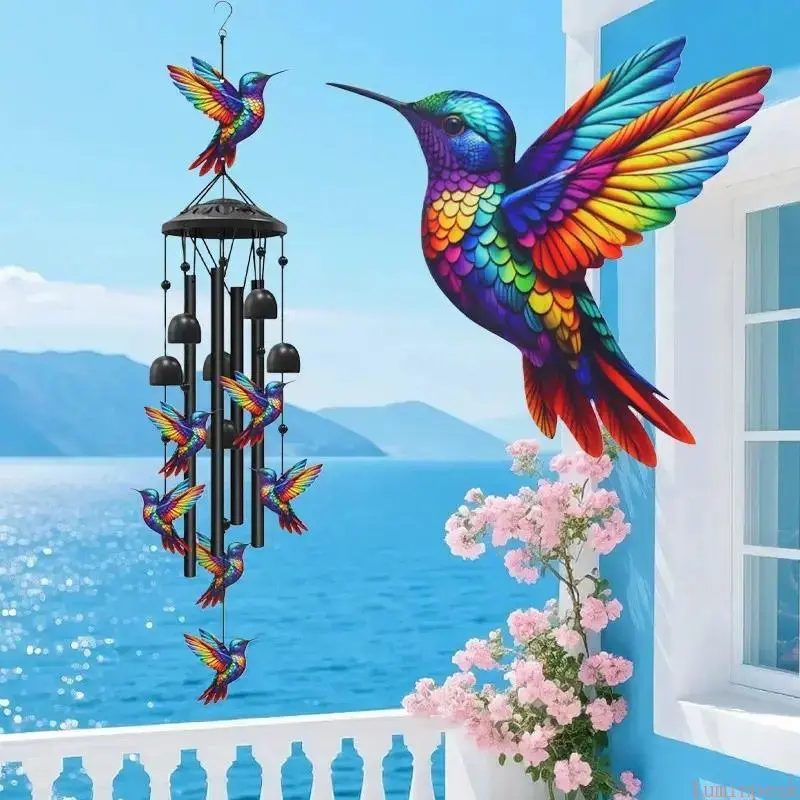 Hummingbird Pattern Metal Wind Chimes, Sturdy Hanging Ornament For Garden And Yard, Classic Decor Piece That Works Well As Memorial And Birthday Gifts For Family Members And Elders