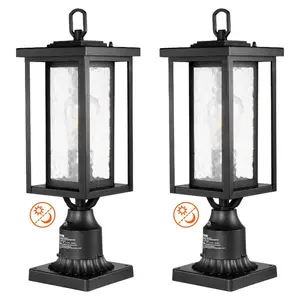 summervibes 2-Pack Dusk to Dawn Waterproof Outdoor Post Light, 17.72 in Lightning-Proof Exterior Lamp, 3.5 in Pier Mount Base with Glass Shade, Pole Column Light for Patio, Garden, Dusk Dawn, Durable Waterproof Light, Waterproof Patio Lights