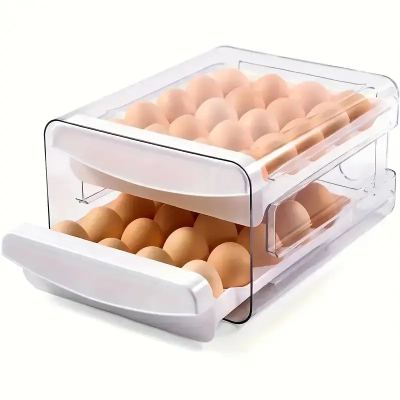 Egg Container Holder, Refrigerator Dispenser, 40 Eggs, 2 Layers Of Transparent Stackable Trays with Drawers, Storage Container with Handles, Countertop, Stackable Fridge Organizer, Fridge Organizers and Storage, Refrigerator Accessories