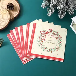 【Festive Christmas Napkins】 20/100/200-Pack Large 13x13 Inch Christmas Napkins, Heavy-Duty Disposable Party Decorations with Red & Green Christmas Wreath, Napkins with Golden Bow & Holly Leaf Patterns, for Christmas Party Decorations