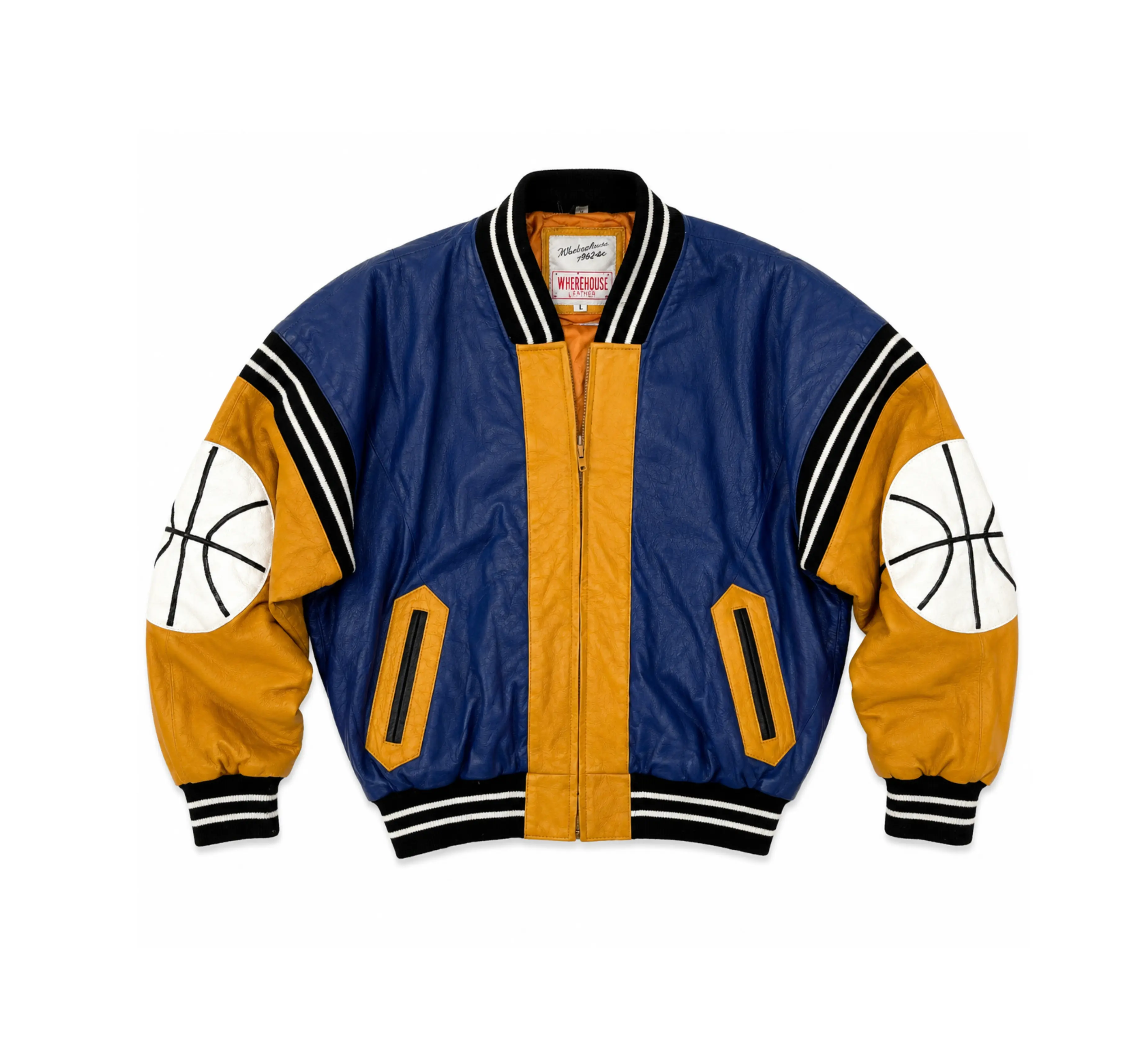 Vintage Michael Hoban Basketball Blue and Yellow Leather Varsity Jacket