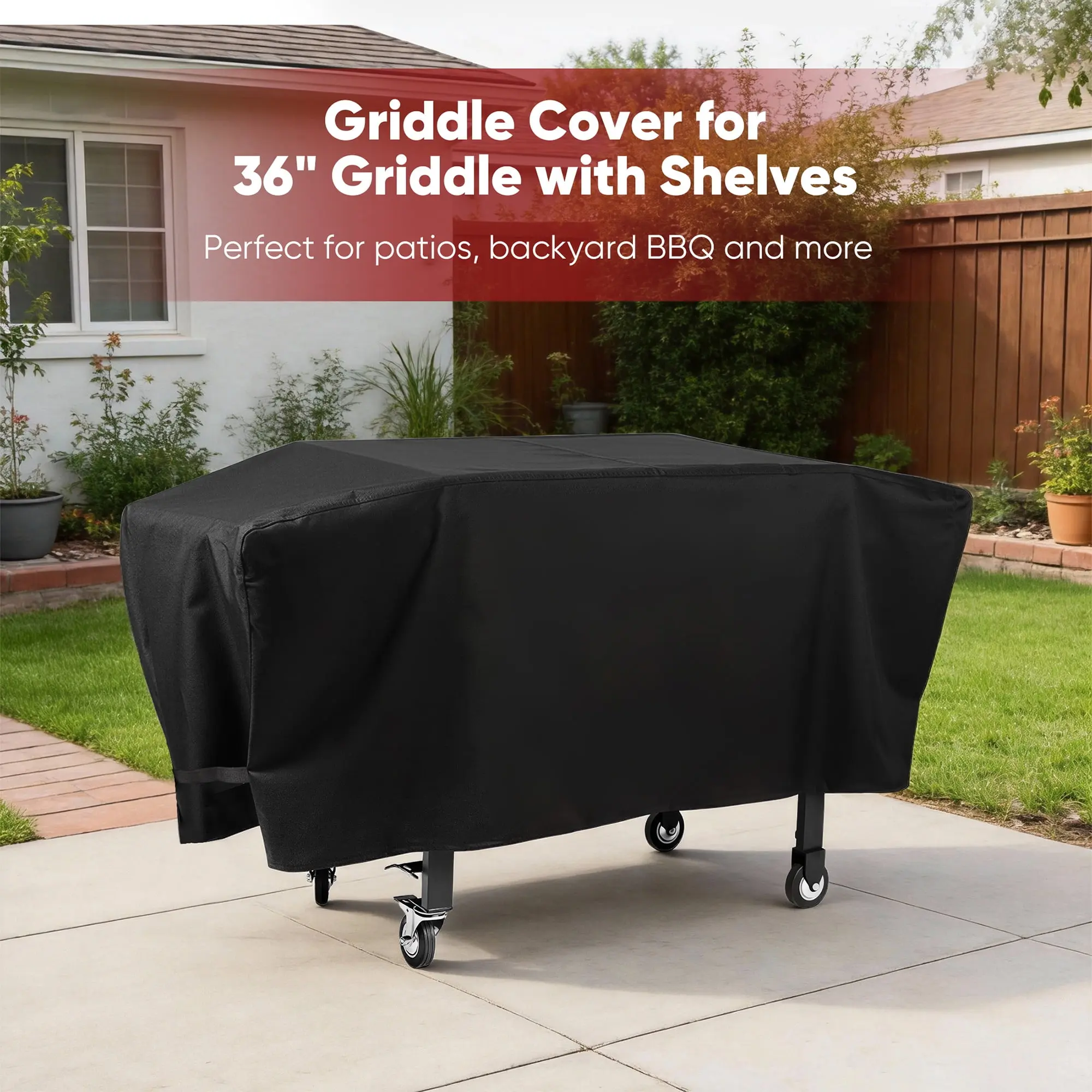 36 in Outdoor BBQ Griddle Cover, Waterproof Lightweight Polyester with Cinch Straps for 36 in Grilling Gear Cooking Station, 66x22x26", Smooth Finish, Black