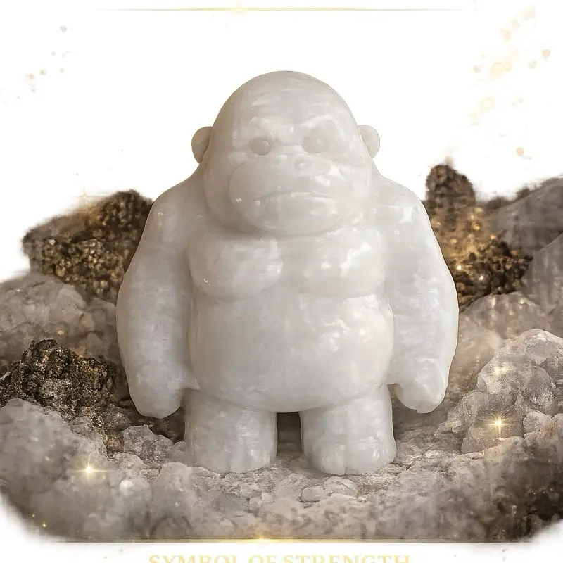 Natural Crystal White Marble Jade Gorilla Carving - Strength & Protection Symbol, Decorative Collectible Figurine, Home Table Ornament, Statement Item Decoration for Office Desktop gems protection healing stones energy crystal