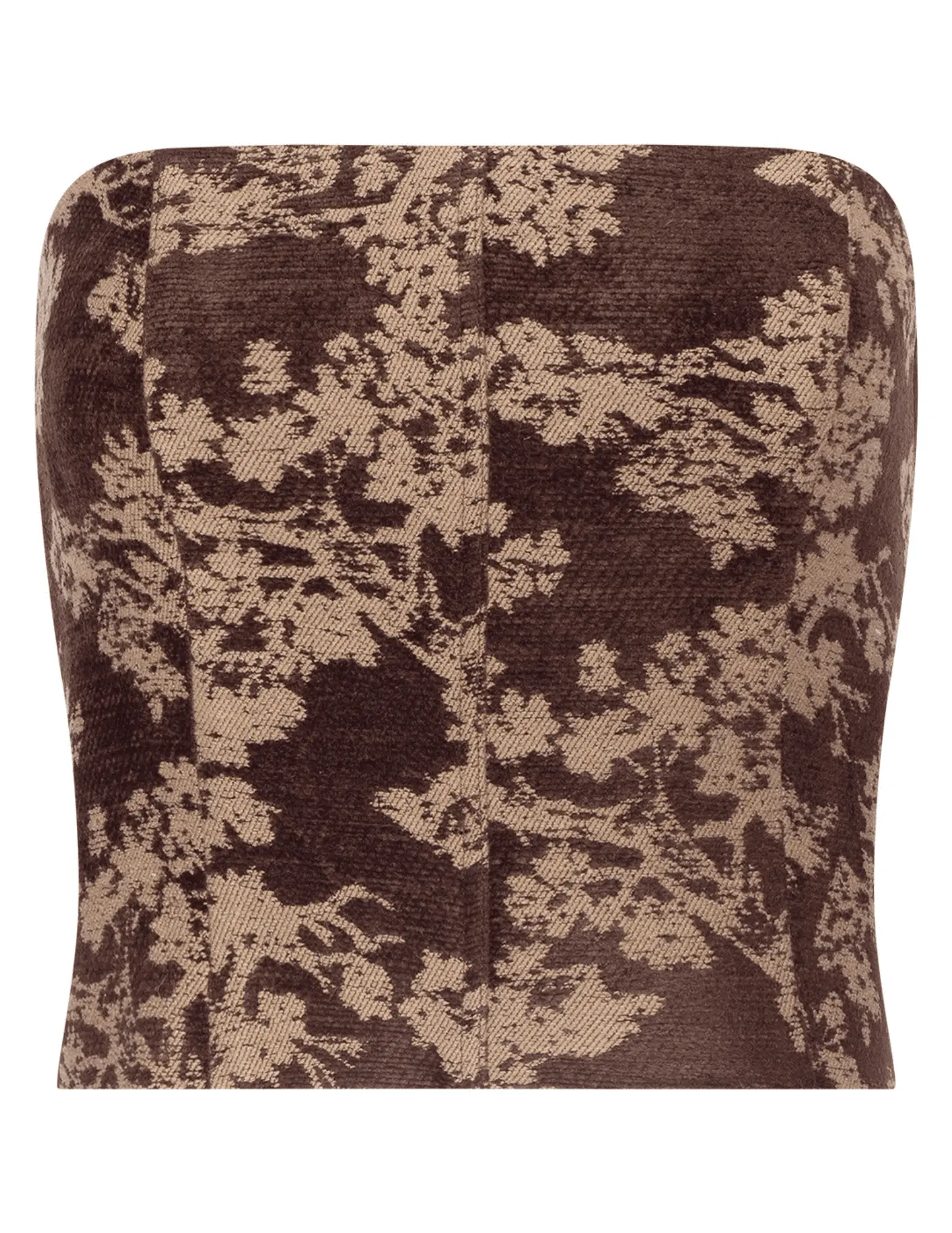 L'AGENCE Paulette Jacquard Strapless Corset in Brown Floral Tapestry
