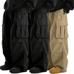 Multi-piece set of solid-color trendy cargo pants — multi-pocket design, casual Street Style long pants with large pockets and a loose fit khakis, Menswear, Trouser, Stylish,summervibes