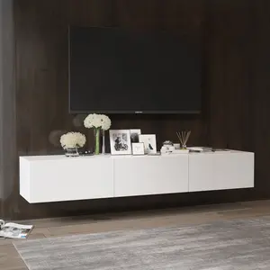 FUFU&GAGA Modern 63" Floating TV Stand High Gloss White Console with LED Lights & 3 Drawers Wall Mount Media Console for Living Room 13.8"D x 63"W x 9.8"H