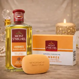 Mont St Michel Ambree Authentique Eau de Cologne 250 ml with soap- French Perfume with Amber & Hespended Notes Aromatic Amberwood Fragrance Gift Bundle